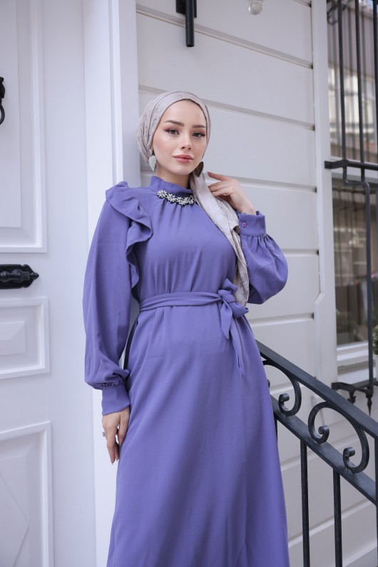 3986 -Taş Detaylı Tesettür Elbise Li̇la-G1