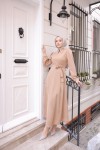 4447 - Taşlı Tesettür Elbise Camel-K9