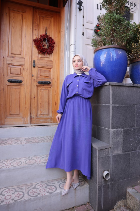 8111 - Gömlek Etek Tesettür İkili Takım Mor