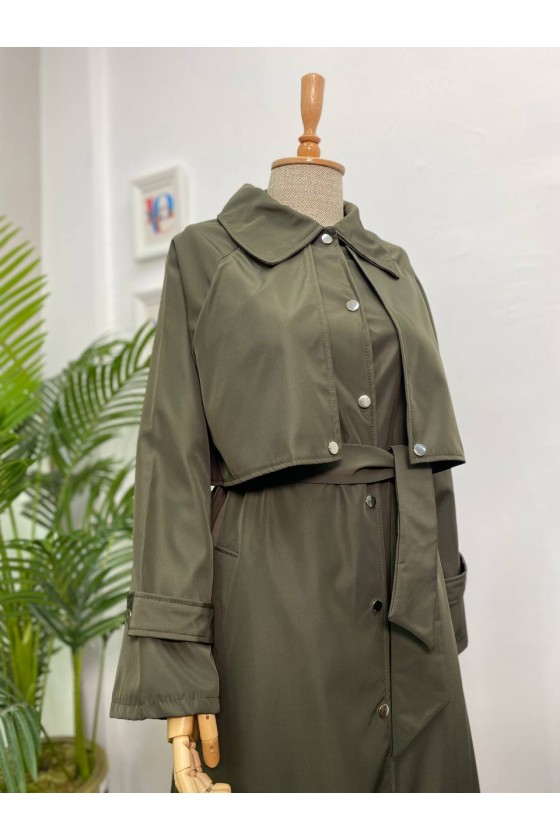 4403 - Çıt Çıt Detaylı Tesettür Trençkot Haki̇-F2