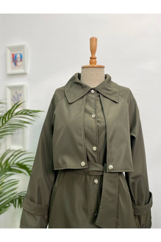 4403 - Çıt Çıt Detaylı Tesettür Trençkot Haki̇-F2 4403 - Çıt Çıt Detaylı Tesettür Trençkot Haki̇-F2