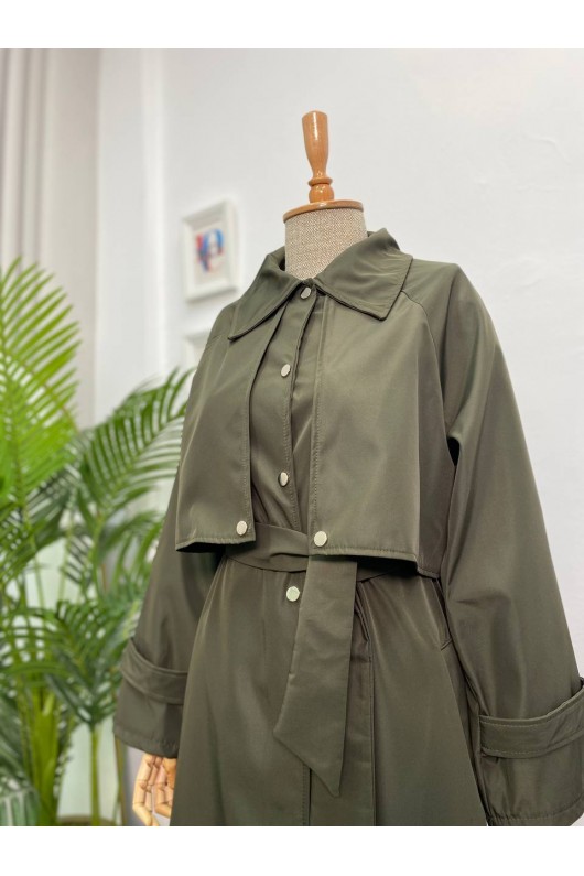 4403 - Çıt Çıt Detaylı Tesettür Trençkot Haki̇-F2 4403 - Çıt Çıt Detaylı Tesettür Trençkot Haki̇-F2