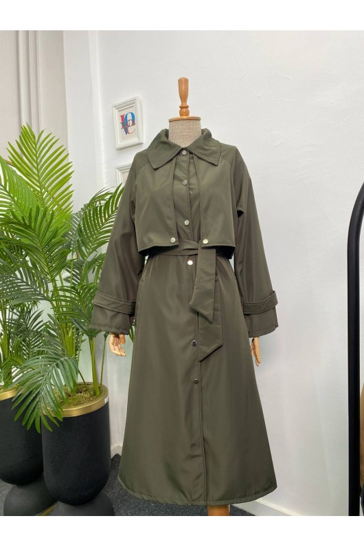 4403 - Çıt Çıt Detaylı Tesettür Trençkot Haki̇-F2 4403 - Çıt Çıt Detaylı Tesettür Trençkot Haki̇-F2