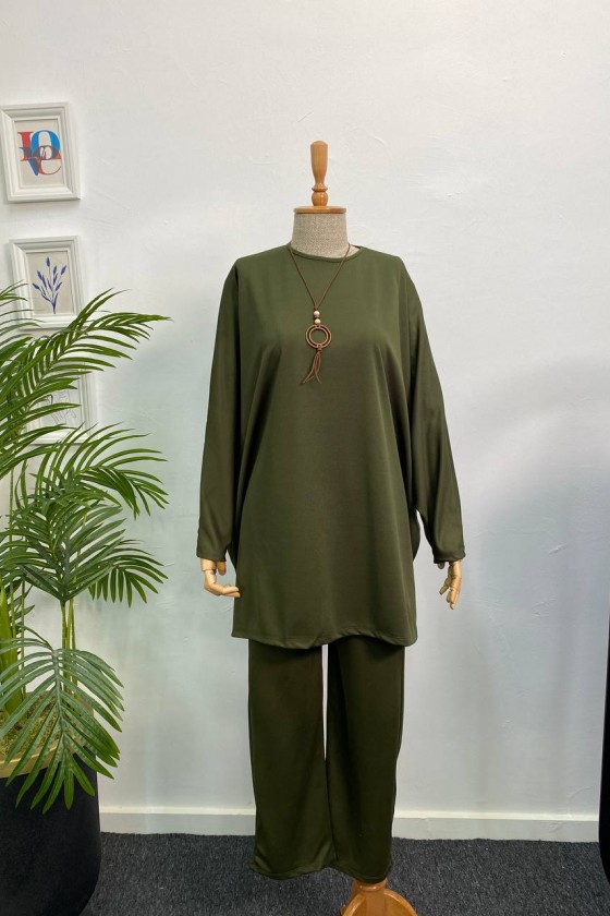 10421- Tesettür İkili Takım Haki̇-A16