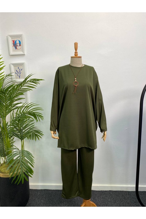 10421- Tesettür İkili Takım Haki̇-A16