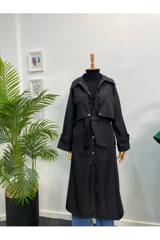 4403 - Çıt Çıt Detaylı Tesettür Trençkot Si̇yah-F2 4403 - Çıt Çıt Detaylı Tesettür Trençkot Si̇yah-F2