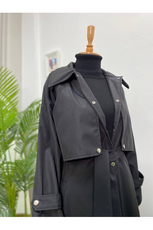 4403 - Çıt Çıt Detaylı Tesettür Trençkot Si̇yah-F2 4403 - Çıt Çıt Detaylı Tesettür Trençkot Si̇yah-F2