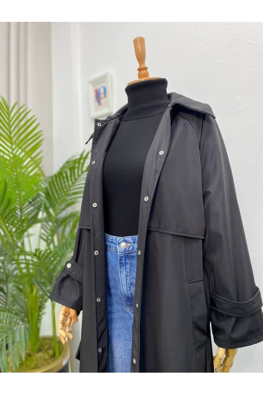 4403 - Çıt Çıt Detaylı Tesettür Trençkot Si̇yah-F2 4403 - Çıt Çıt Detaylı Tesettür Trençkot Si̇yah-F2