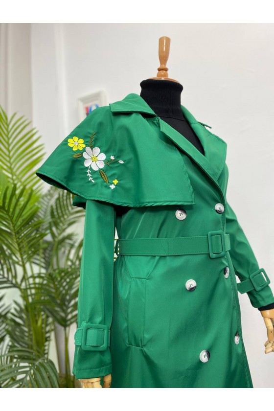 4401 - İşleme Detaylı Tesettür Trençkot Yeşi̇l-F1 4401 - İşleme Detaylı Tesettür Trençkot Yeşi̇l-F1