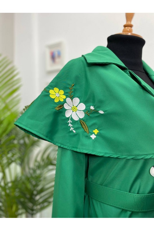 4401 - İşleme Detaylı Tesettür Trençkot Yeşi̇l-F1 4401 - İşleme Detaylı Tesettür Trençkot Yeşi̇l-F1