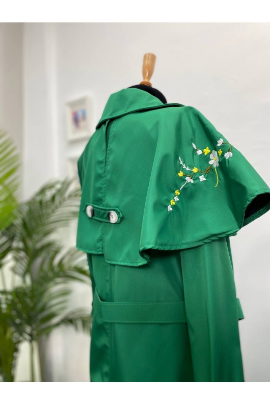 4401 - İşleme Detaylı Tesettür Trençkot Yeşi̇l-F1 4401 - İşleme Detaylı Tesettür Trençkot Yeşi̇l-F1