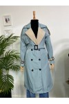 4425 Çift Renk Tesettür Trençkot Bebe Mavisi - Bej-D4 4425 Çift Renk Tesettür Trençkot Bebe Mavisi - Bej-D4