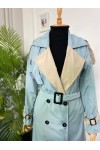 4425 Çift Renk Tesettür Trençkot Bebe Mavisi - Bej-D4 4425 Çift Renk Tesettür Trençkot Bebe Mavisi - Bej-D4