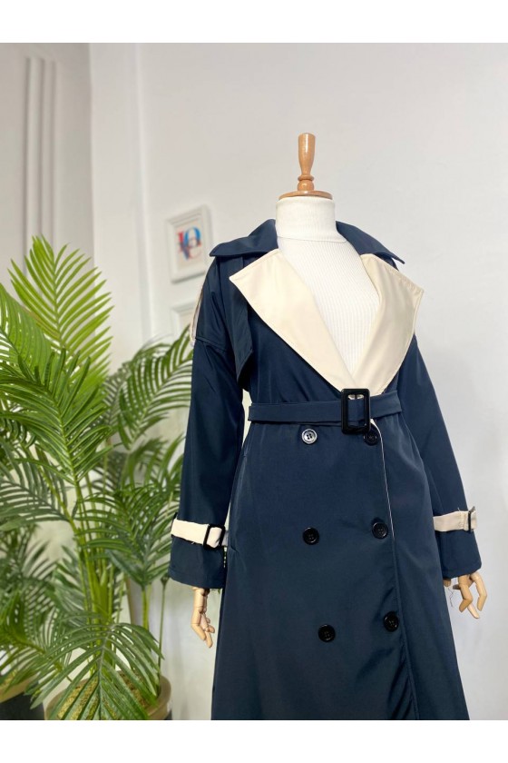 4425 Çift Renk Tesettür Trençkot Laci̇vert-D4