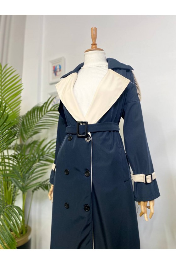 4425 Çift Renk Tesettür Trençkot Laci̇vert-D4