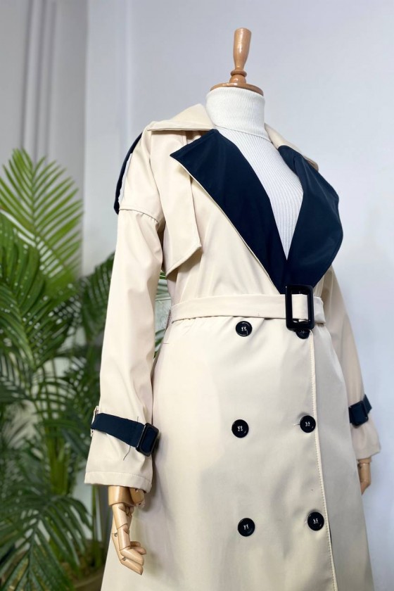 4425 Çift Renk Tesettür Trençkot Bej-D4