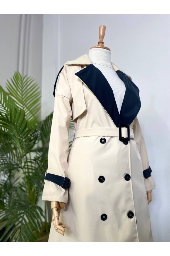 4425 Çift Renk Tesettür Trençkot Bej-D4