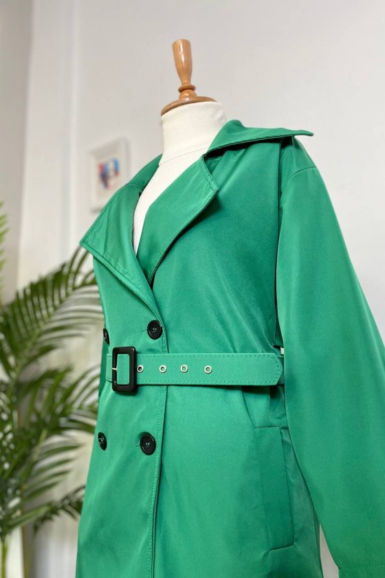 4400 - Kol Detaylı Tesettür Trençkot Yeşi̇l-F2