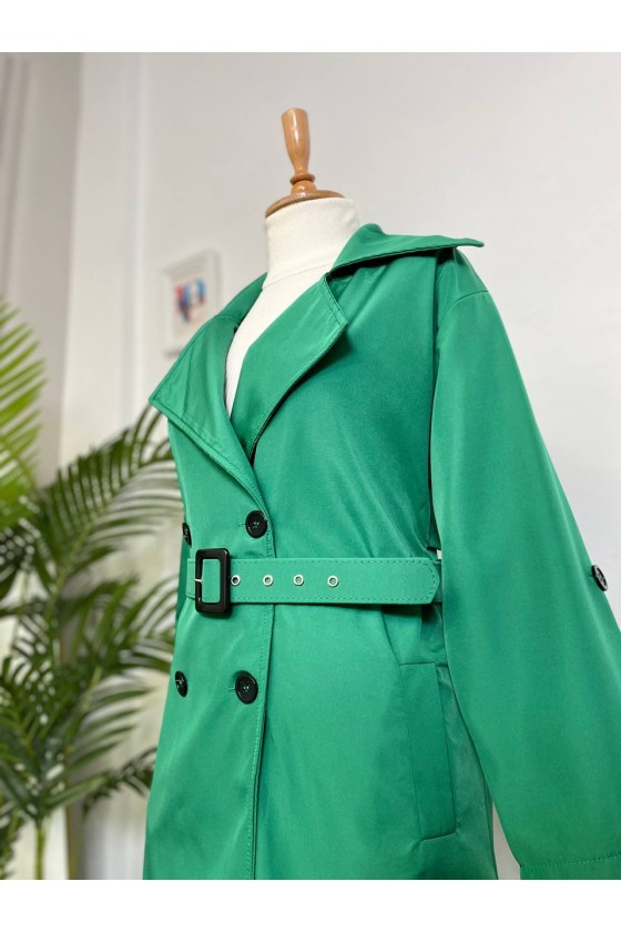 4400 - Kol Detaylı Tesettür Trençkot Yeşi̇l-F2