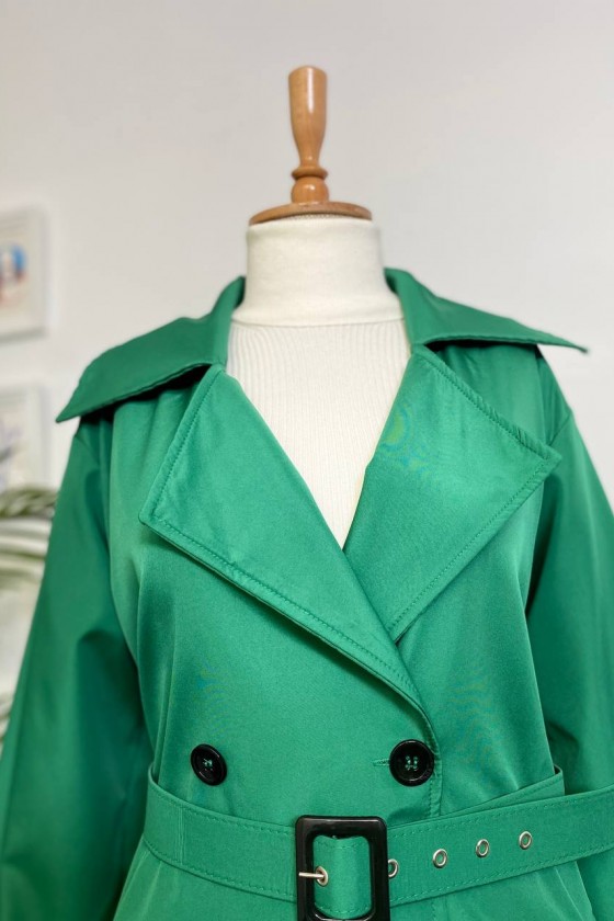 4400 - Kol Detaylı Tesettür Trençkot Yeşi̇l-F2