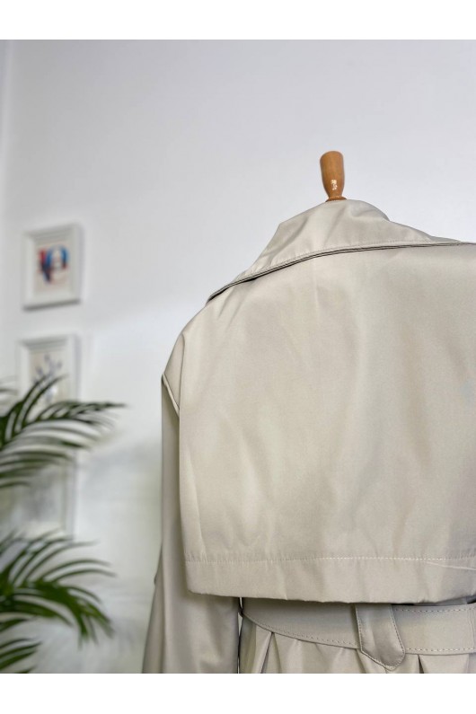 4400 - Kol Detaylı Tesettür Trençkot Taş-F2 4400 - Kol Detaylı Tesettür Trençkot Taş-F2