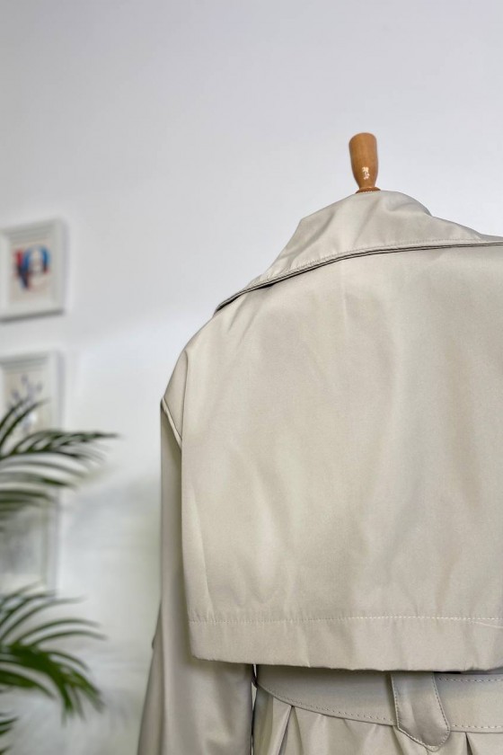 4400 - Kol Detaylı Tesettür Trençkot Taş-F2