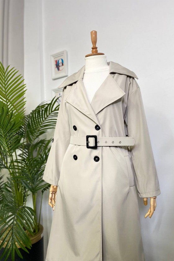 4400 - Kol Detaylı Tesettür Trençkot Taş-F2