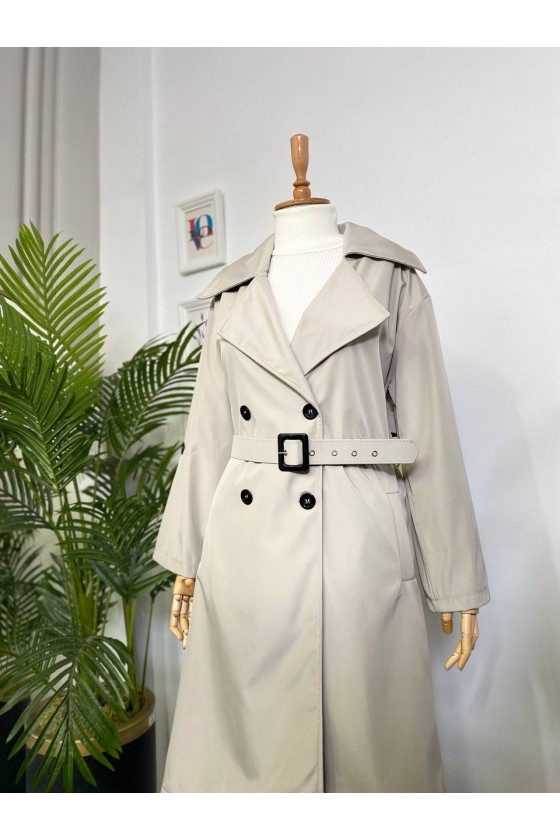 4400 - Kol Detaylı Tesettür Trençkot Taş-F2