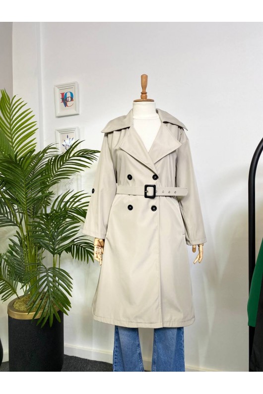 4400 - Kol Detaylı Tesettür Trençkot Taş-F2 4400 - Kol Detaylı Tesettür Trençkot Taş-F2