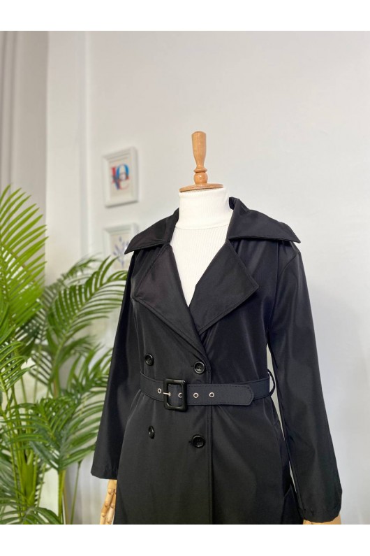 4400 - Kol Detaylı Tesettür Trençkot Si̇yah-F2 4400 - Kol Detaylı Tesettür Trençkot Si̇yah-F2