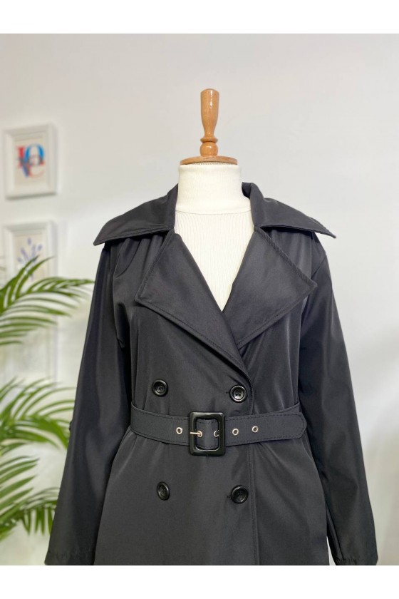 4400 - Kol Detaylı Tesettür Trençkot Si̇yah-F2 4400 - Kol Detaylı Tesettür Trençkot Si̇yah-F2