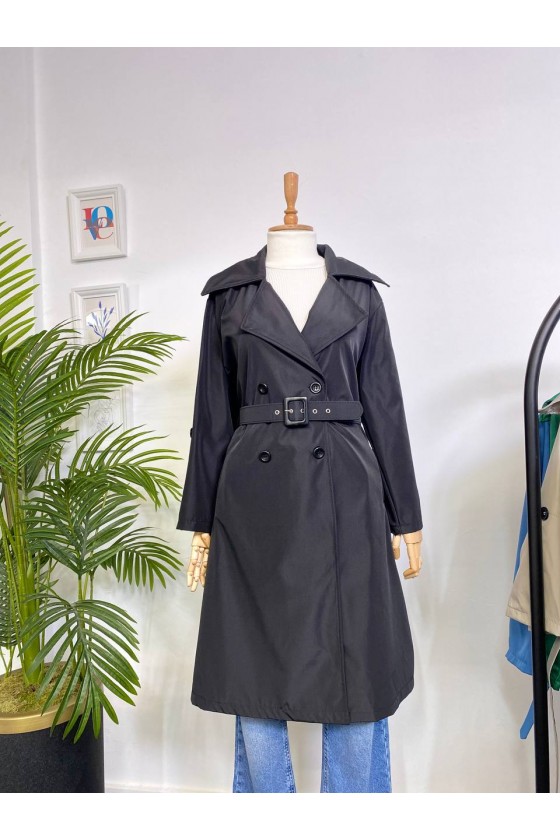 4400 - Kol Detaylı Tesettür Trençkot Si̇yah-F2