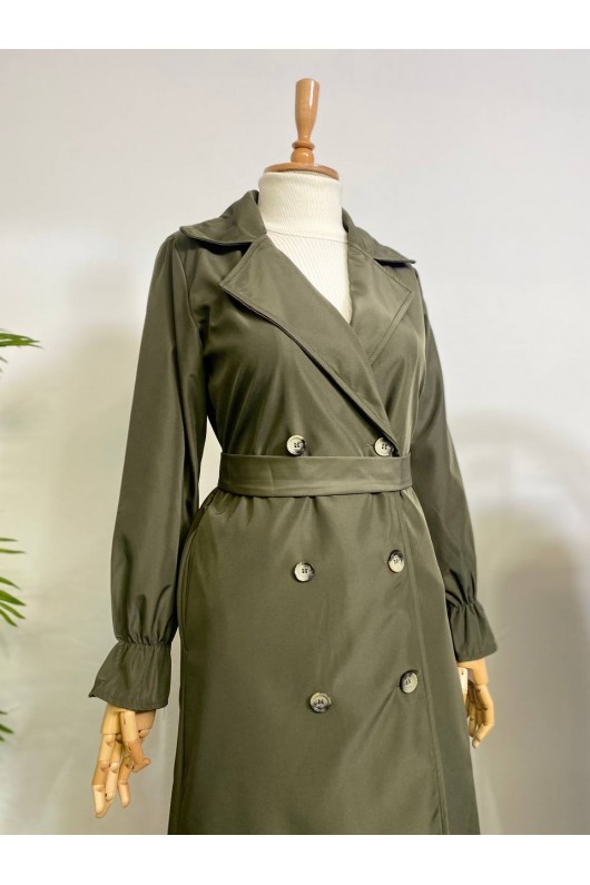 10986 - Tesettür Trençkot Haki̇-A21