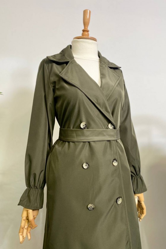 10986 - Tesettür Trençkot Haki̇-A21