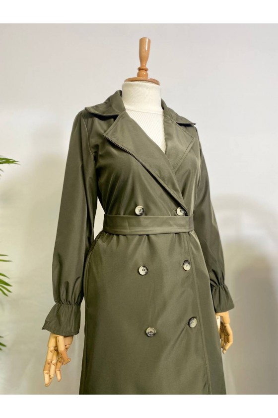 10986 - Tesettür Trençkot Haki̇-A21