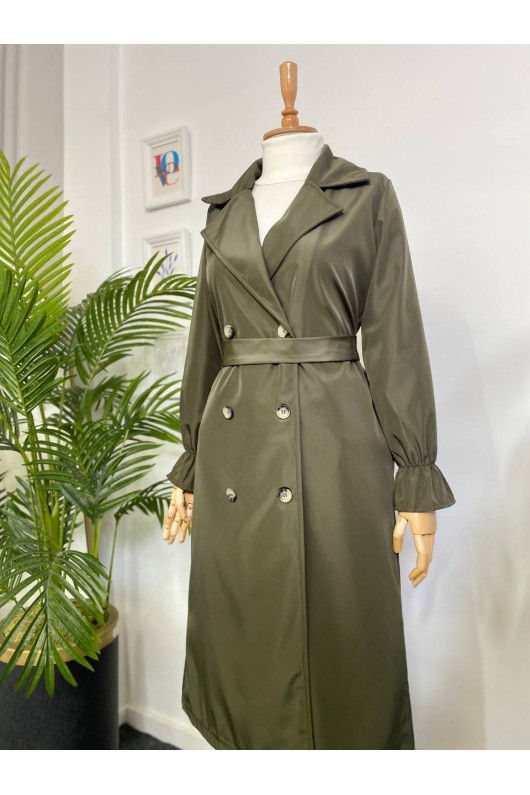 10986 - Tesettür Trençkot Haki̇-A21