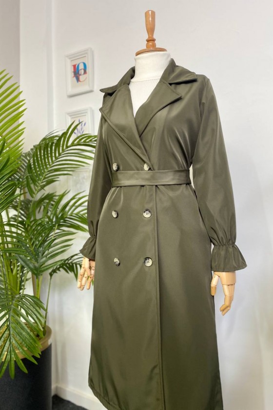 10986 - Tesettür Trençkot Haki̇-A21