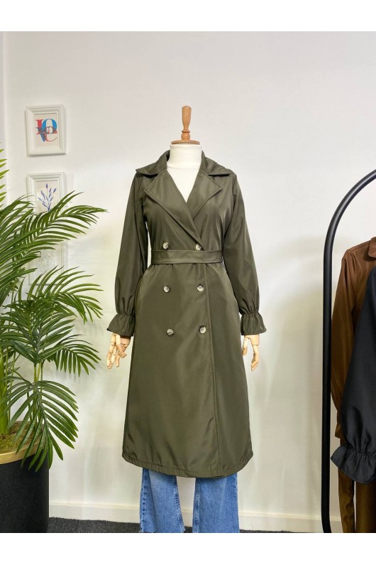 10986 - Tesettür Trençkot Haki̇-A21