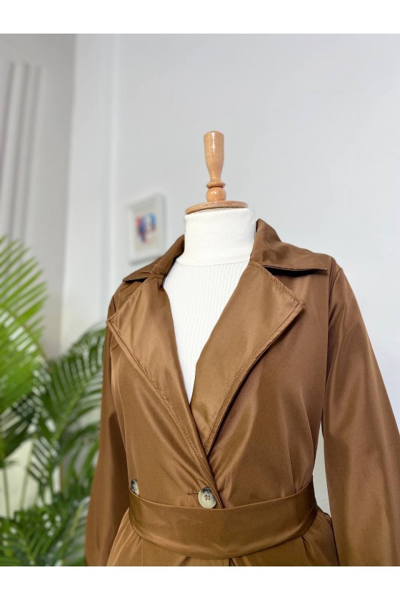 10986 - Tesettür Trençkot Kahverengi̇-A21 10986 - Tesettür Trençkot Kahverengi̇-A21