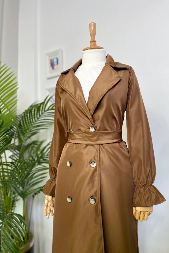 10986 - Tesettür Trençkot Kahverengi̇-A21