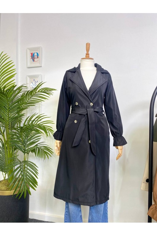 10986 - Tesettür Trençkot Si̇yah-A21