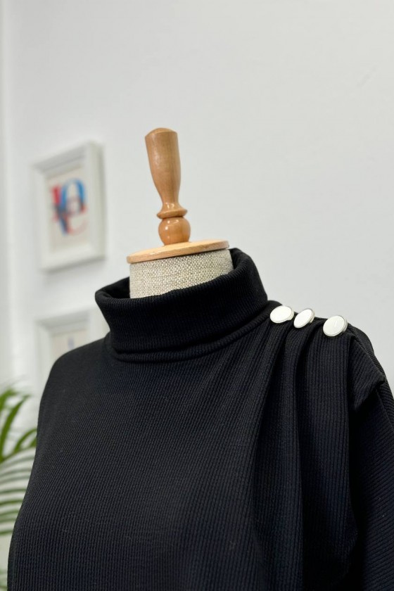 4415 - Asimetrik Tunik Etek Tesettür İkili Takım Si̇yah-A18