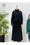 4415 - Asimetrik Tunik Etek Tesettür İkili Takım Si̇yah-A18