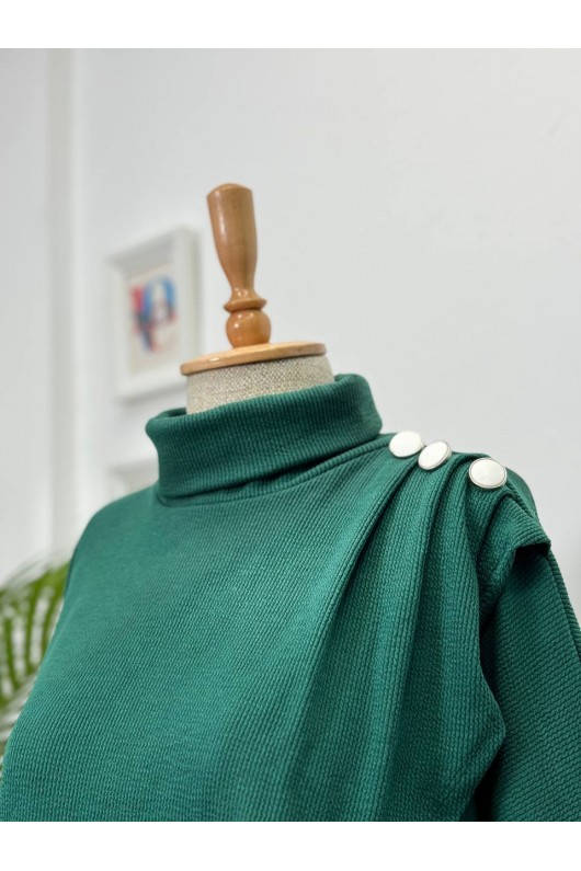 4415 - Asimetrik Tunik Etek Tesettür İkili Takım Yeşi̇l-A18