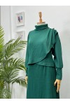 4415 - Asimetrik Tunik Etek Tesettür İkili Takım Yeşi̇l-A18