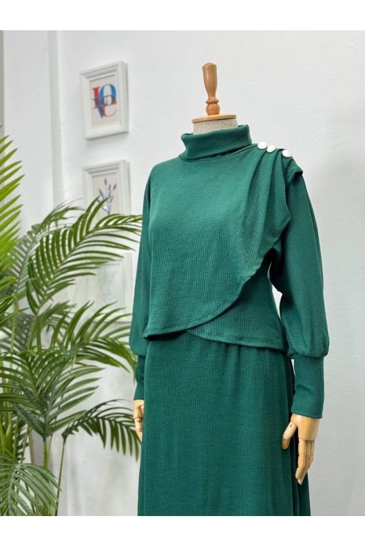 4415 - Asimetrik Tunik Etek Tesettür İkili Takım Yeşi̇l-A18