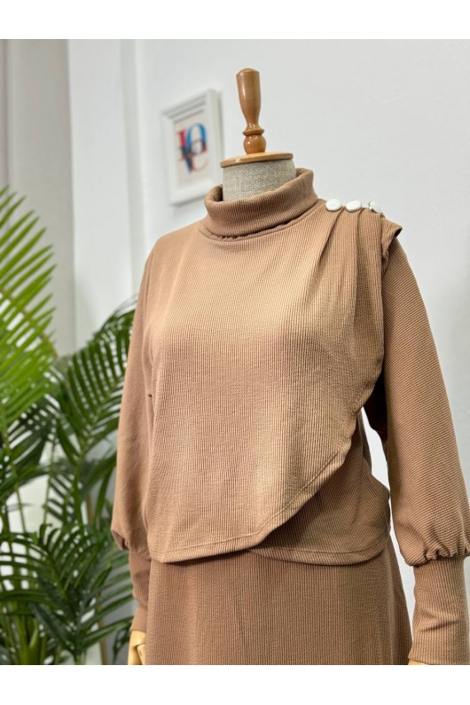 4415 - Asimetrik Tunik Etek Tesettür İkili Takım Camel-A18 4415 - Asimetrik Tunik Etek Tesettür İkili Takım Camel-A18