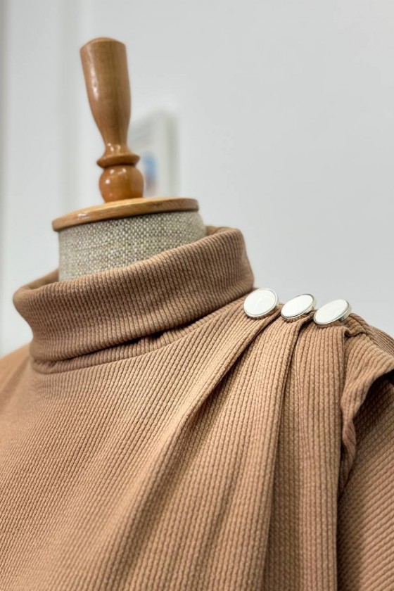 4415 - Asimetrik Tunik Etek Tesettür İkili Takım Camel-A18