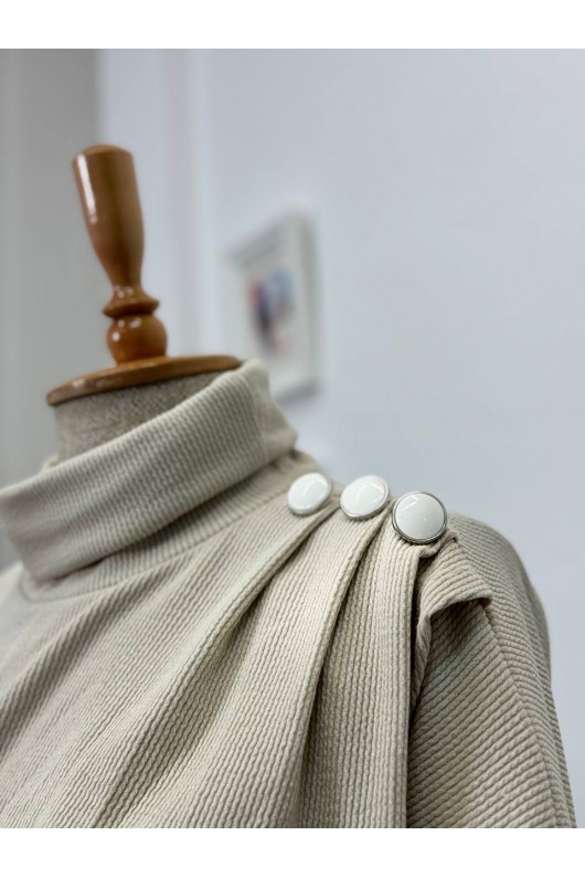 4415 - Asimetrik Tunik Etek Tesettür İkili Takım Bej-A18