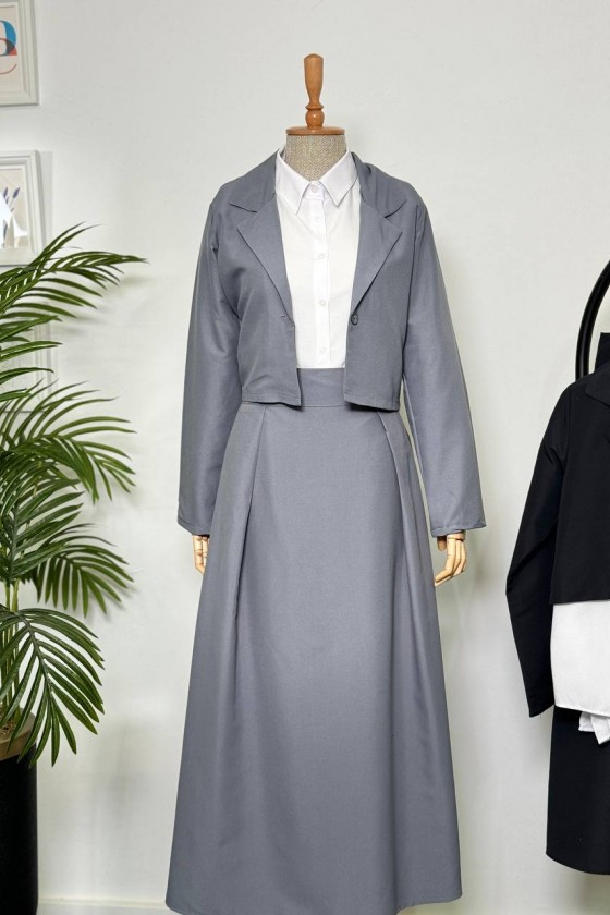 4408 - Gömlek Ceket Tesettür Takım Gri̇-I2